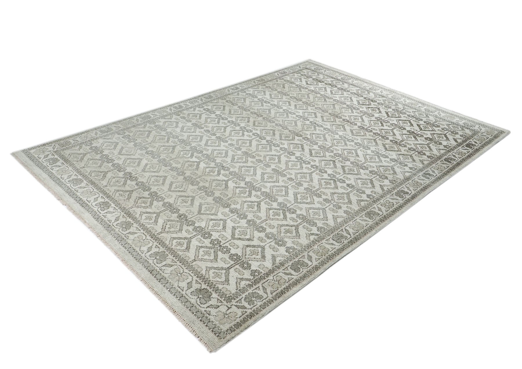 9x12 Gray, Beige, Multi Color Hand Knotted Oushak Wool Transitional Oriental Rug