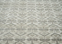 9x12 Gray, Beige, Multi Color Hand Knotted Oushak Wool Transitional Oriental Rug