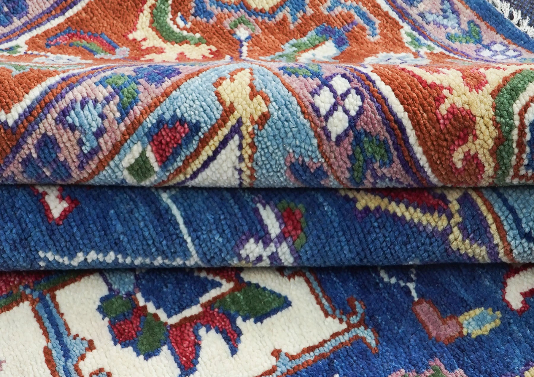 9x12 Navy, Burnt Orange, Ivory Color Hand Knotted Oushak Wool  Oriental Rug