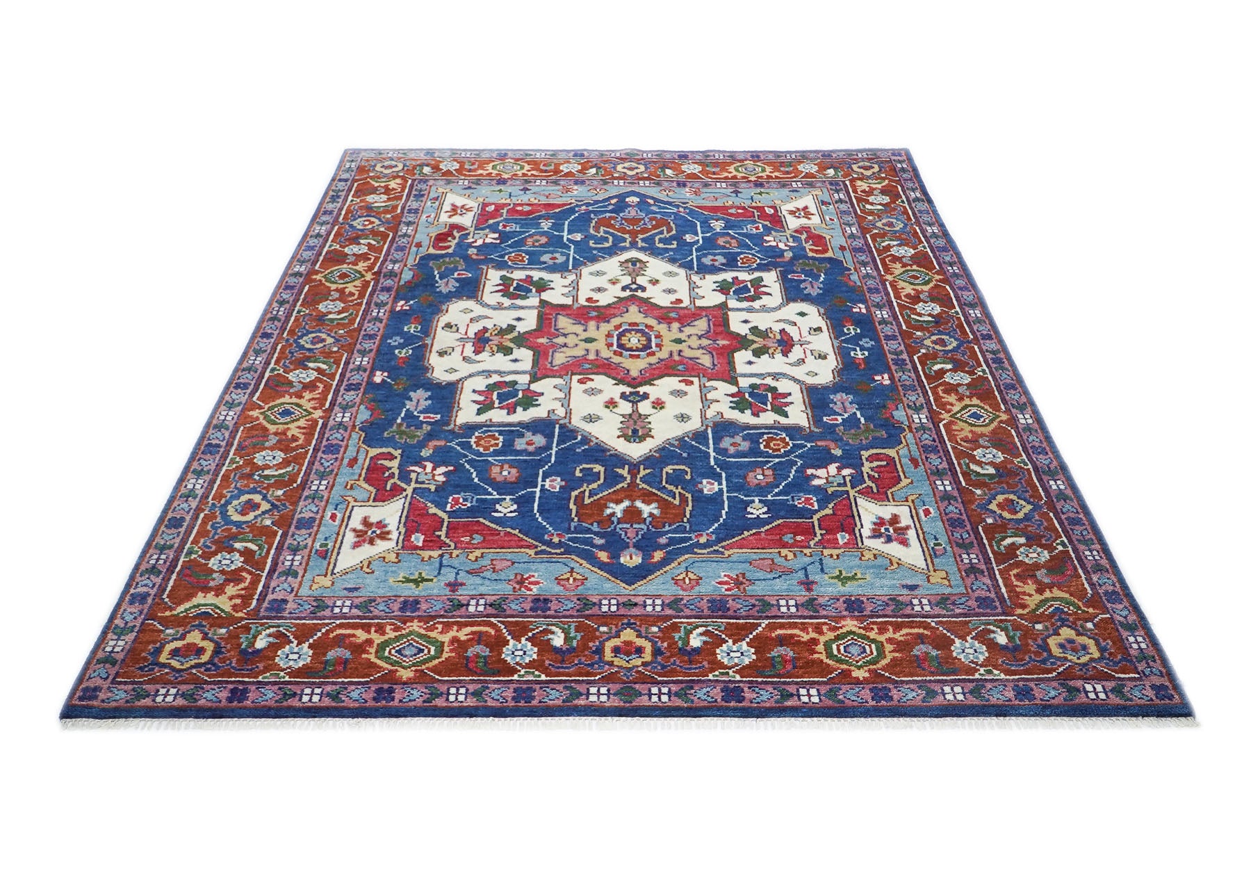 9x12 Navy, Burnt Orange, Ivory Color Hand Knotted Oushak Wool  Oriental Rug