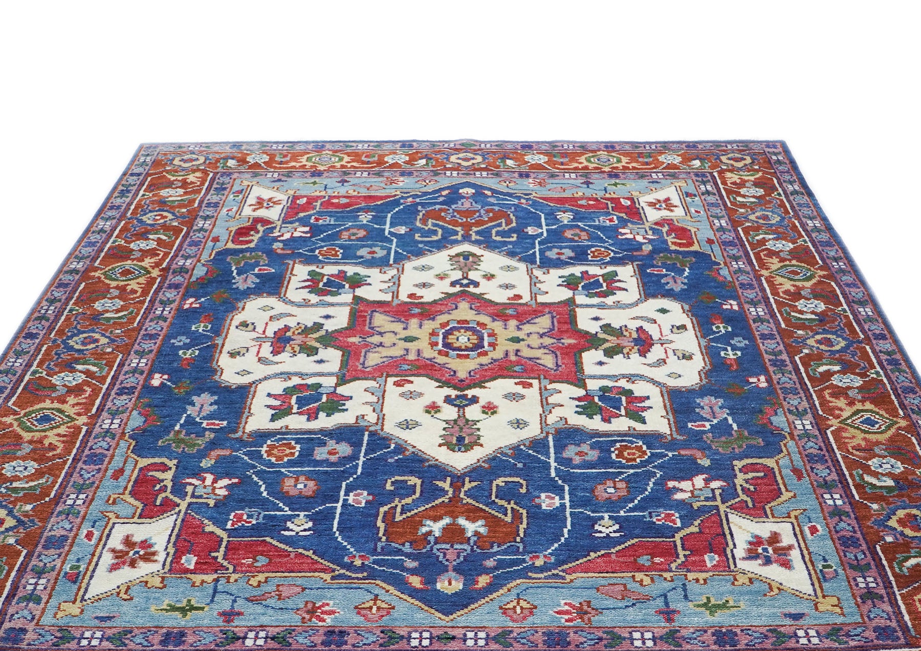 9x12 Navy, Burnt Orange, Ivory Color Hand Knotted Oushak Wool  Oriental Rug