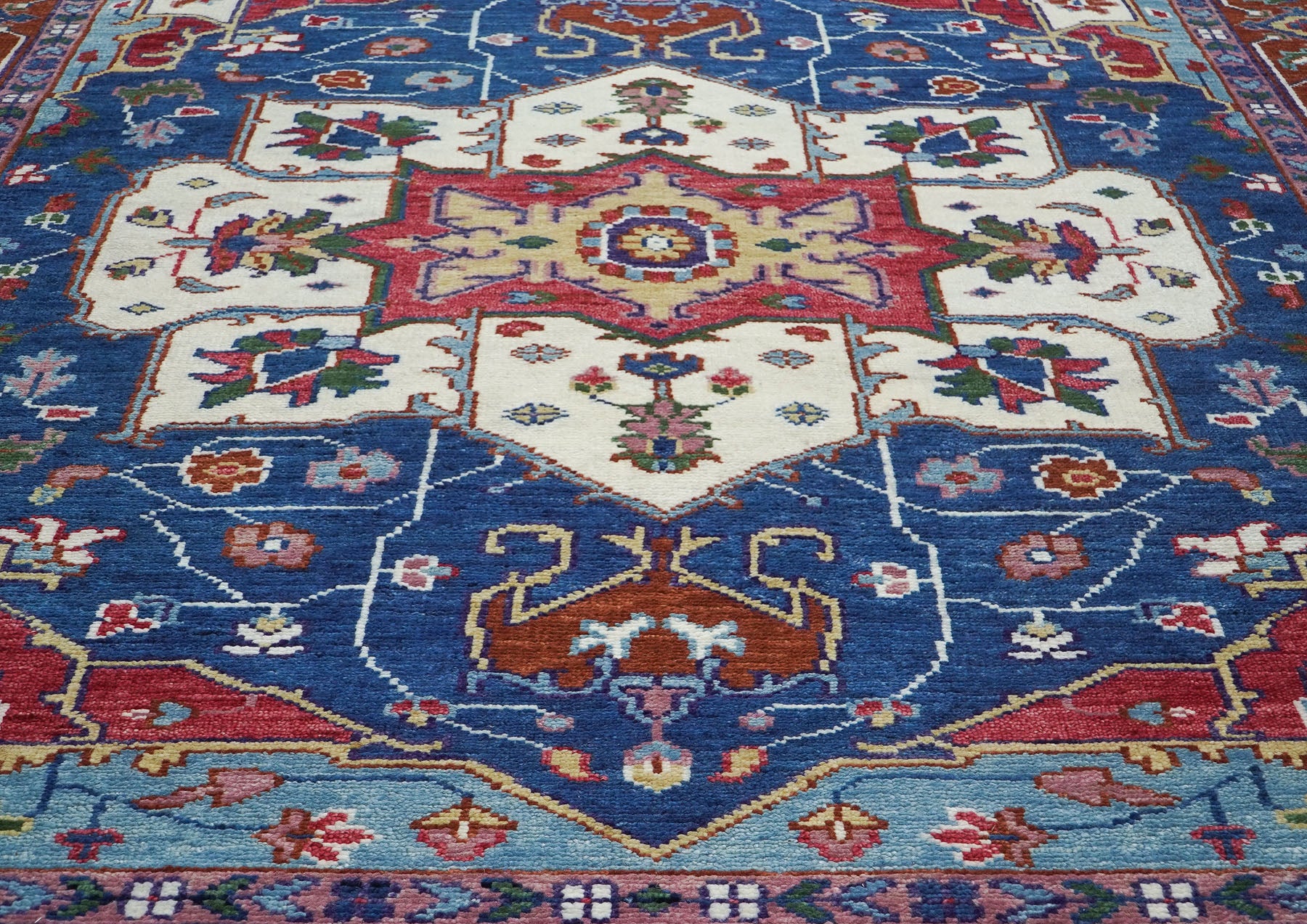 9x12 Navy, Burnt Orange, Ivory Color Hand Knotted Oushak Wool  Oriental Rug