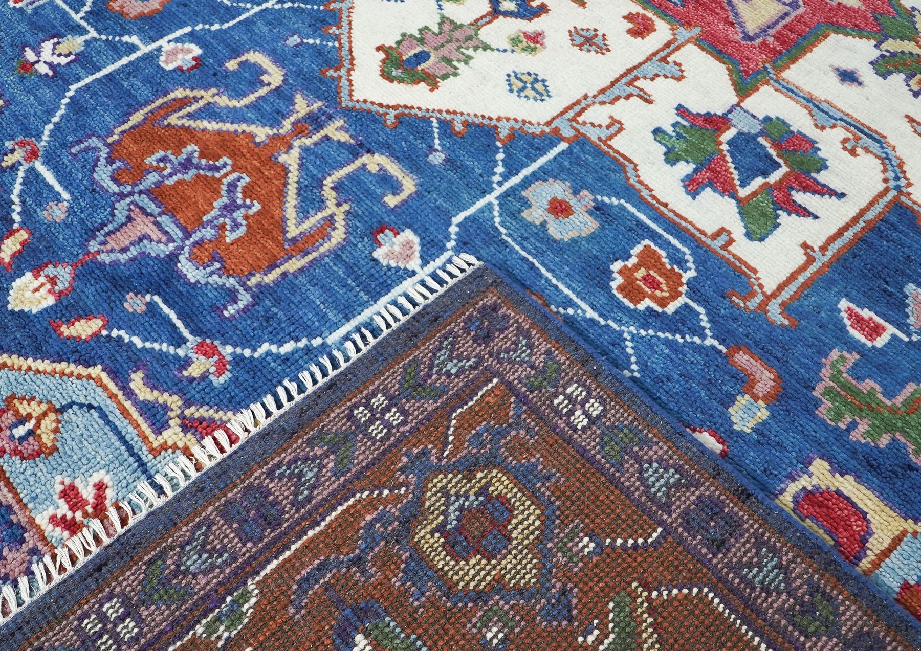 9x12 Navy, Burnt Orange, Ivory Color Hand Knotted Oushak Wool  Oriental Rug