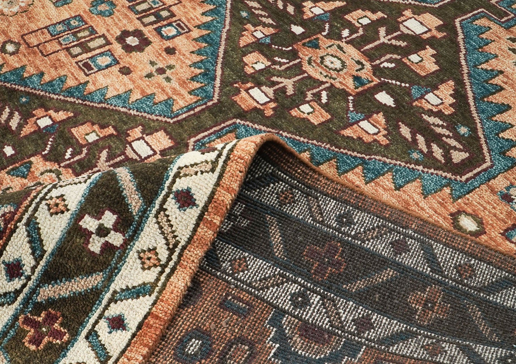 9x12 Peach, Green, Brown Color Hand Knotted Oushak Wool Southwestern Oriental Rug