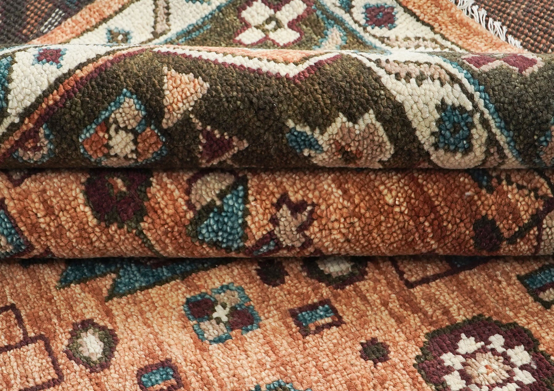 9x12 Peach, Green, Brown Color Hand Knotted Oushak Wool Southwestern Oriental Rug