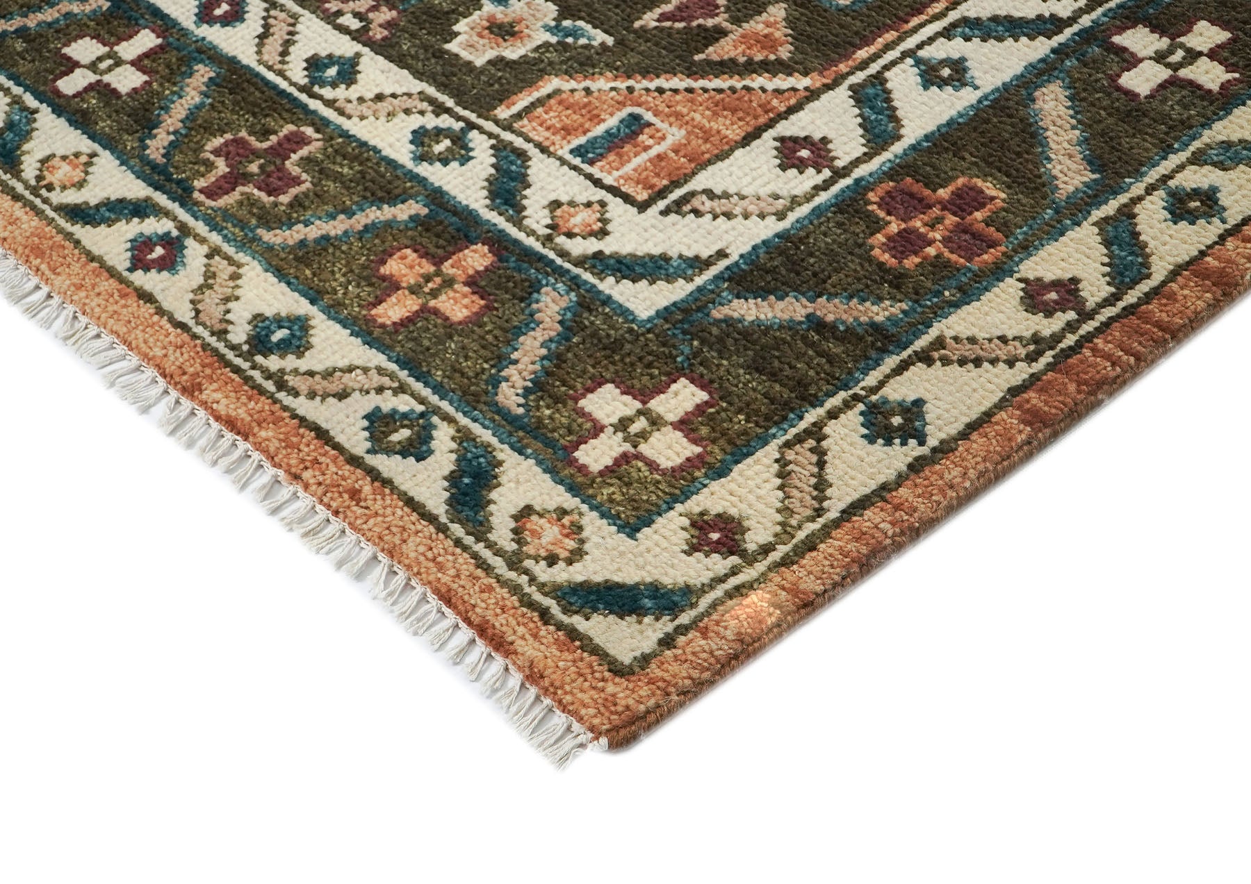 9x12 Peach, Green, Brown Color Hand Knotted Oushak Wool Southwestern Oriental Rug