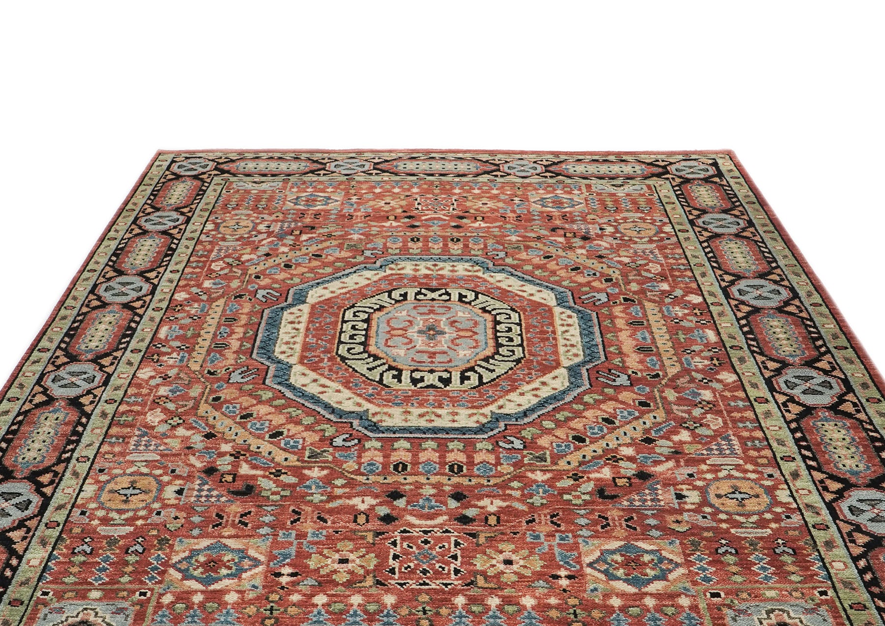 9x12 Rust, Sage, Blue Color Hand Knotted Oushak Wool Traditional Oriental Rug