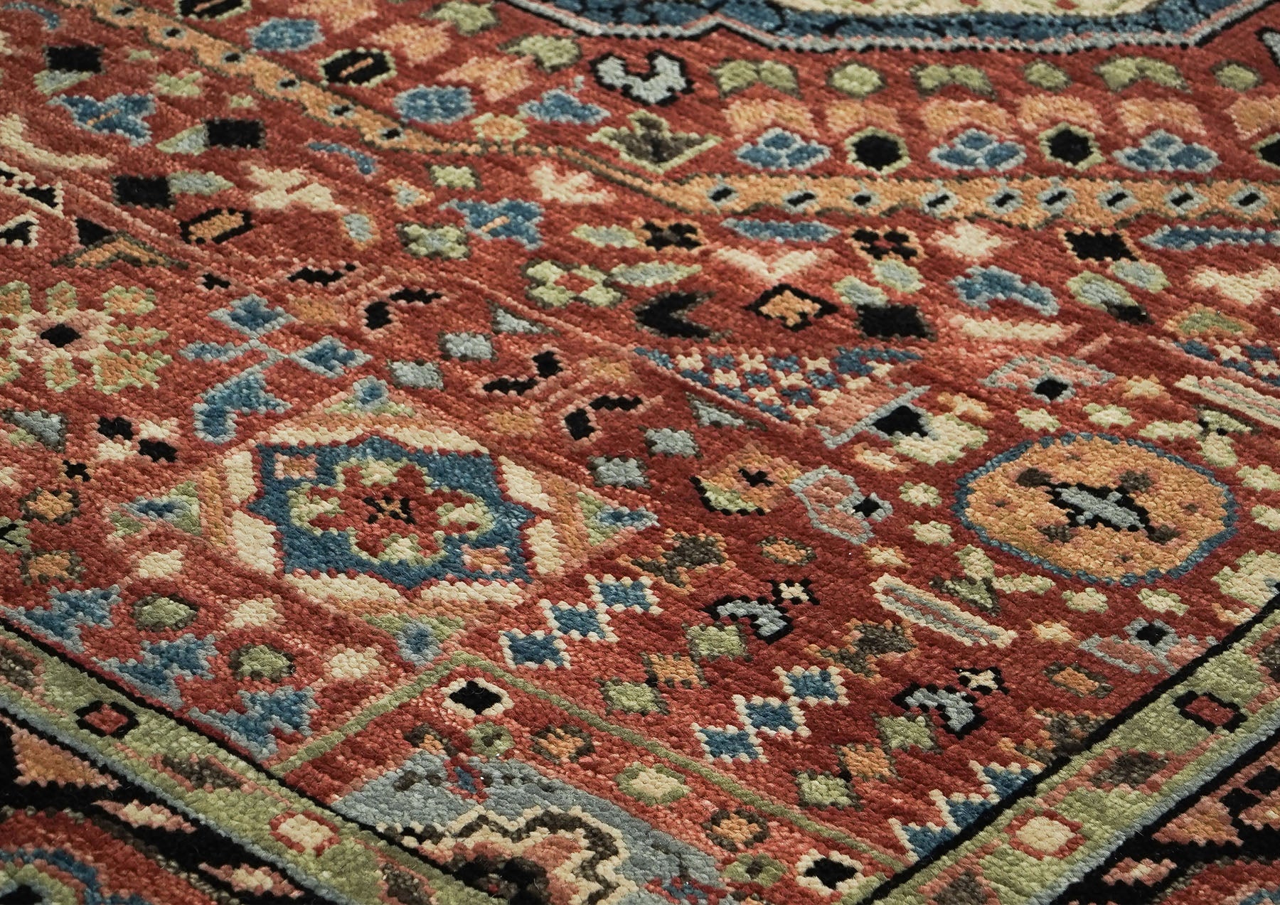 9x12 Rust, Sage, Blue Color Hand Knotted Oushak Wool Traditional Oriental Rug