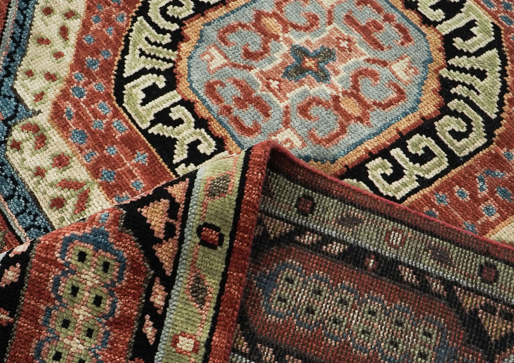 9x12 Rust, Sage, Blue Color Hand Knotted Oushak Wool Traditional Oriental Rug