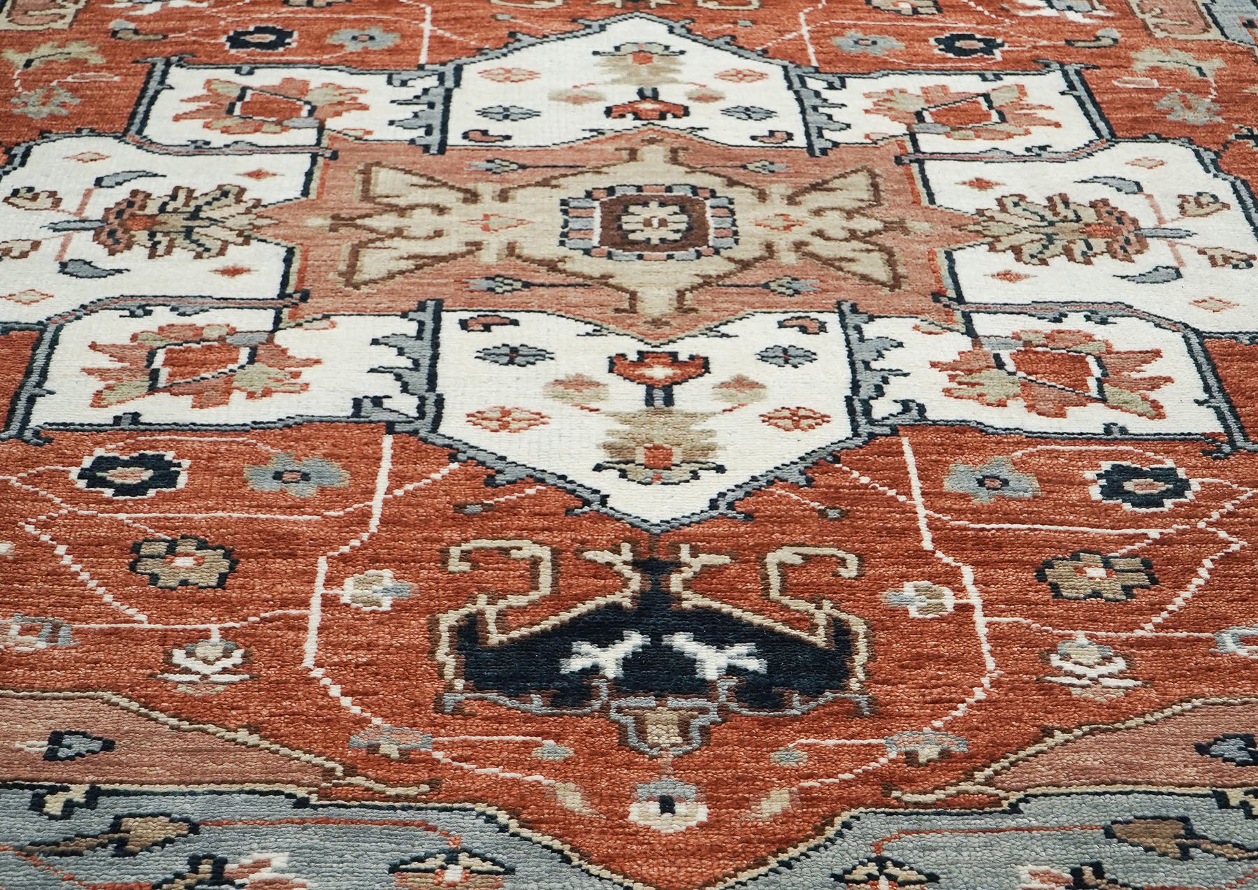9x12 Burnt Orange, Blue, Ivory Color Hand Knotted Oushak Wool  Oriental Rug