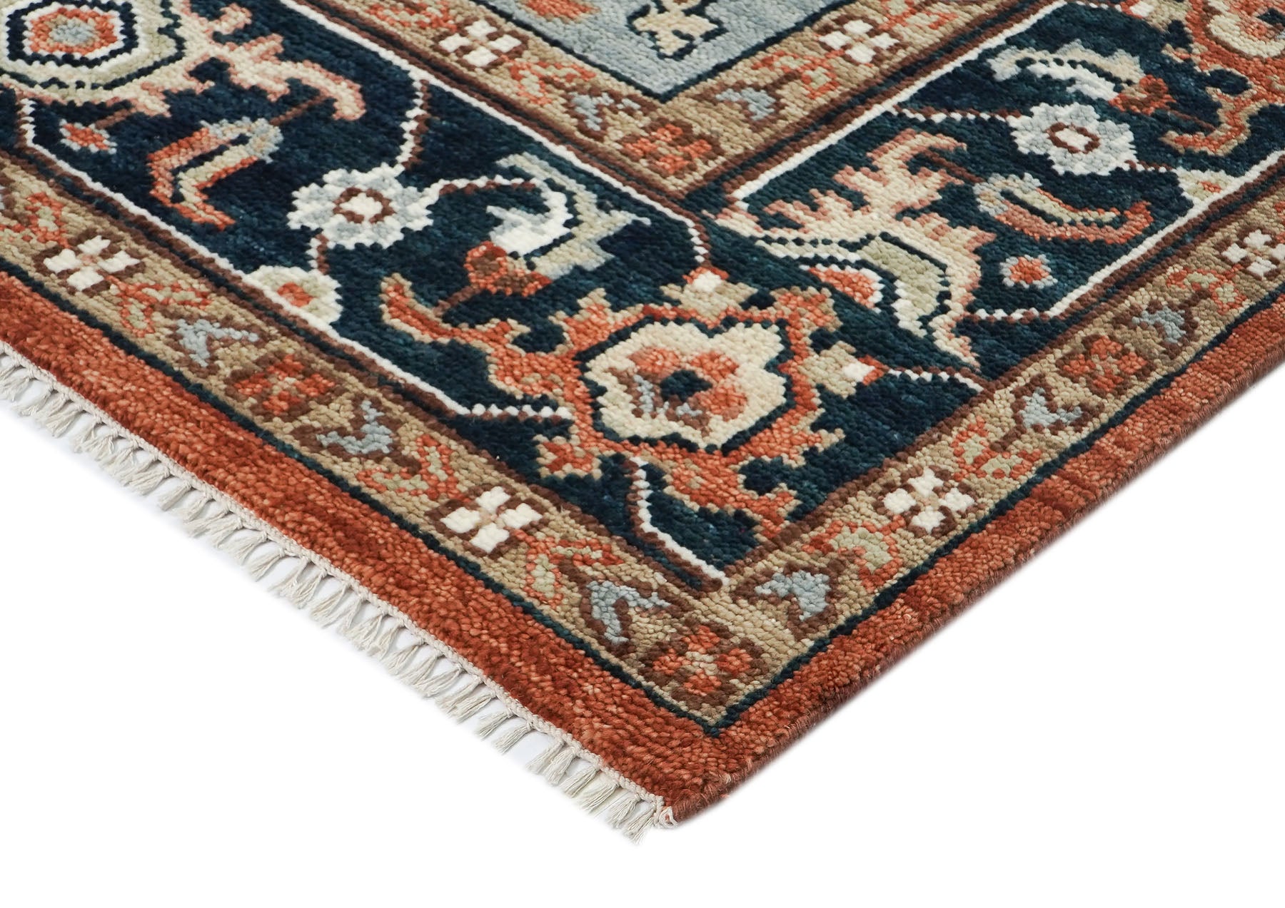 9x12 Burnt Orange, Blue, Ivory Color Hand Knotted Oushak Wool  Oriental Rug