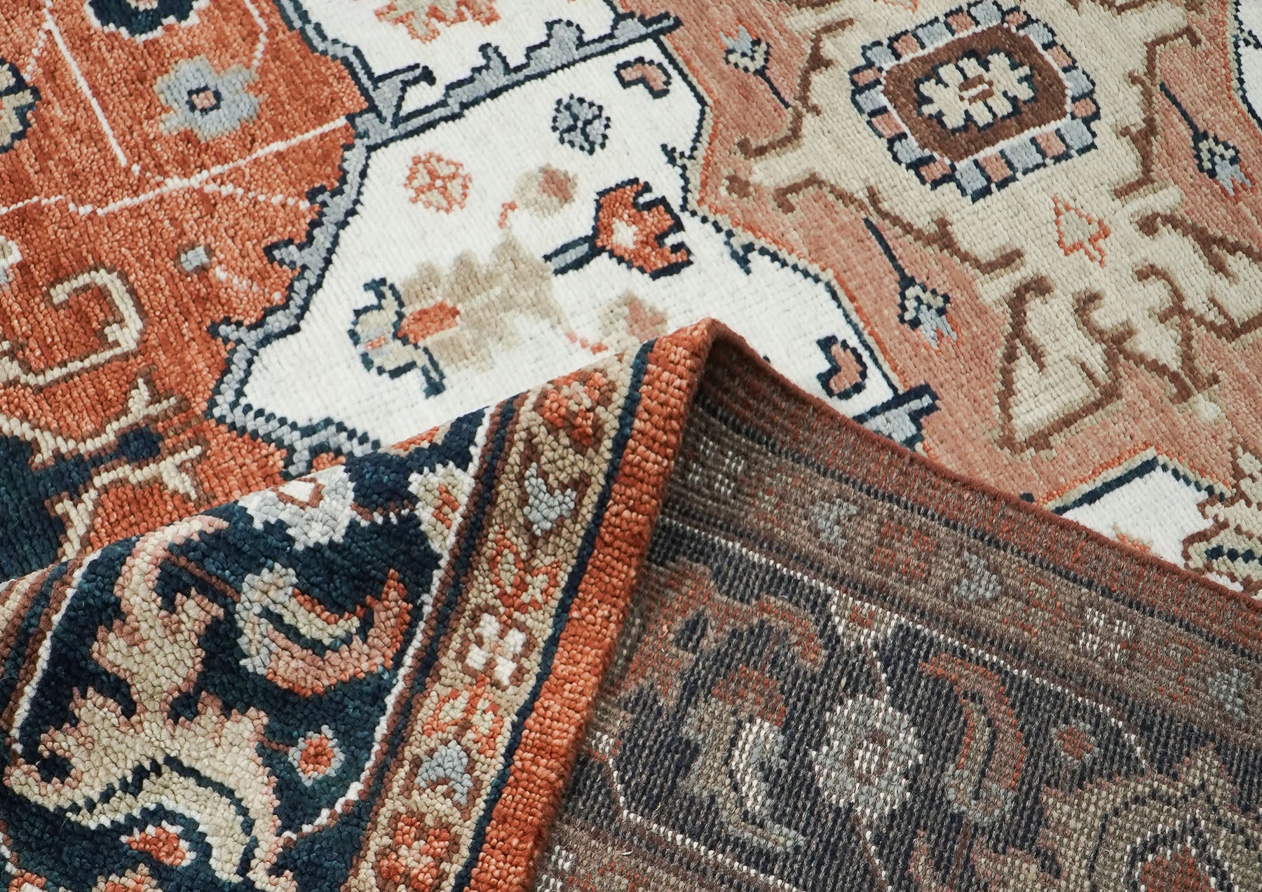 9x12 Burnt Orange, Blue, Ivory Color Hand Knotted Oushak Wool  Oriental Rug