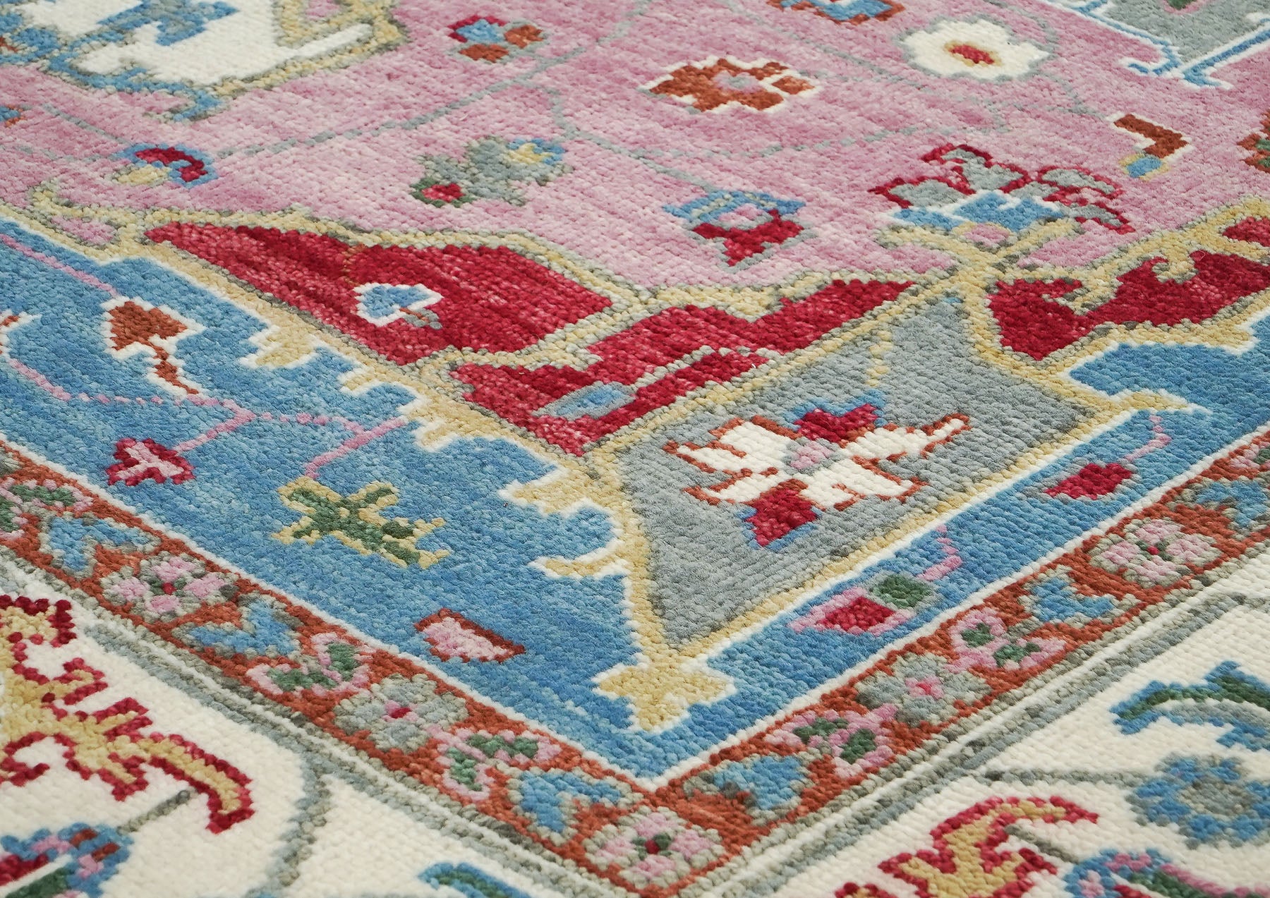 9x12 Pink, Celadon, Blue Color Hand Knotted Oushak Wool  Oriental Rug