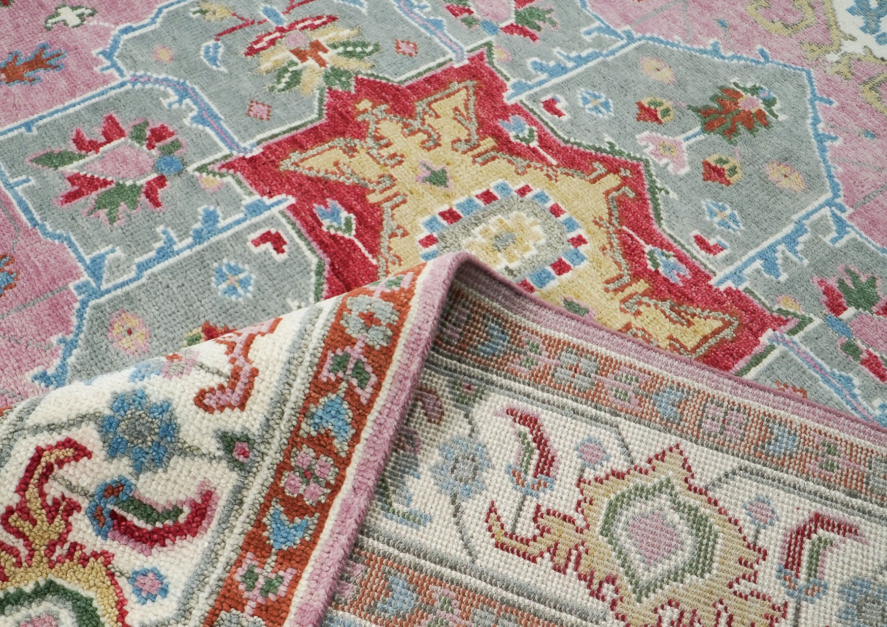 9x12 Pink, Celadon, Blue Color Hand Knotted Oushak Wool  Oriental Rug
