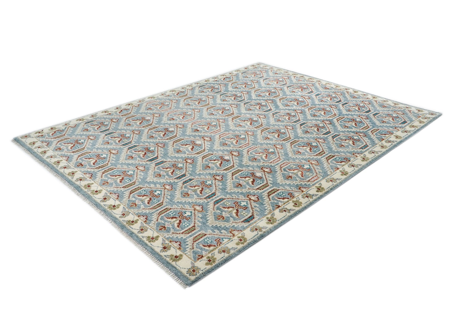 9x12 Blue, Beige, Rust Color Hand Knotted Oushak Wool Transitional Oriental Rug