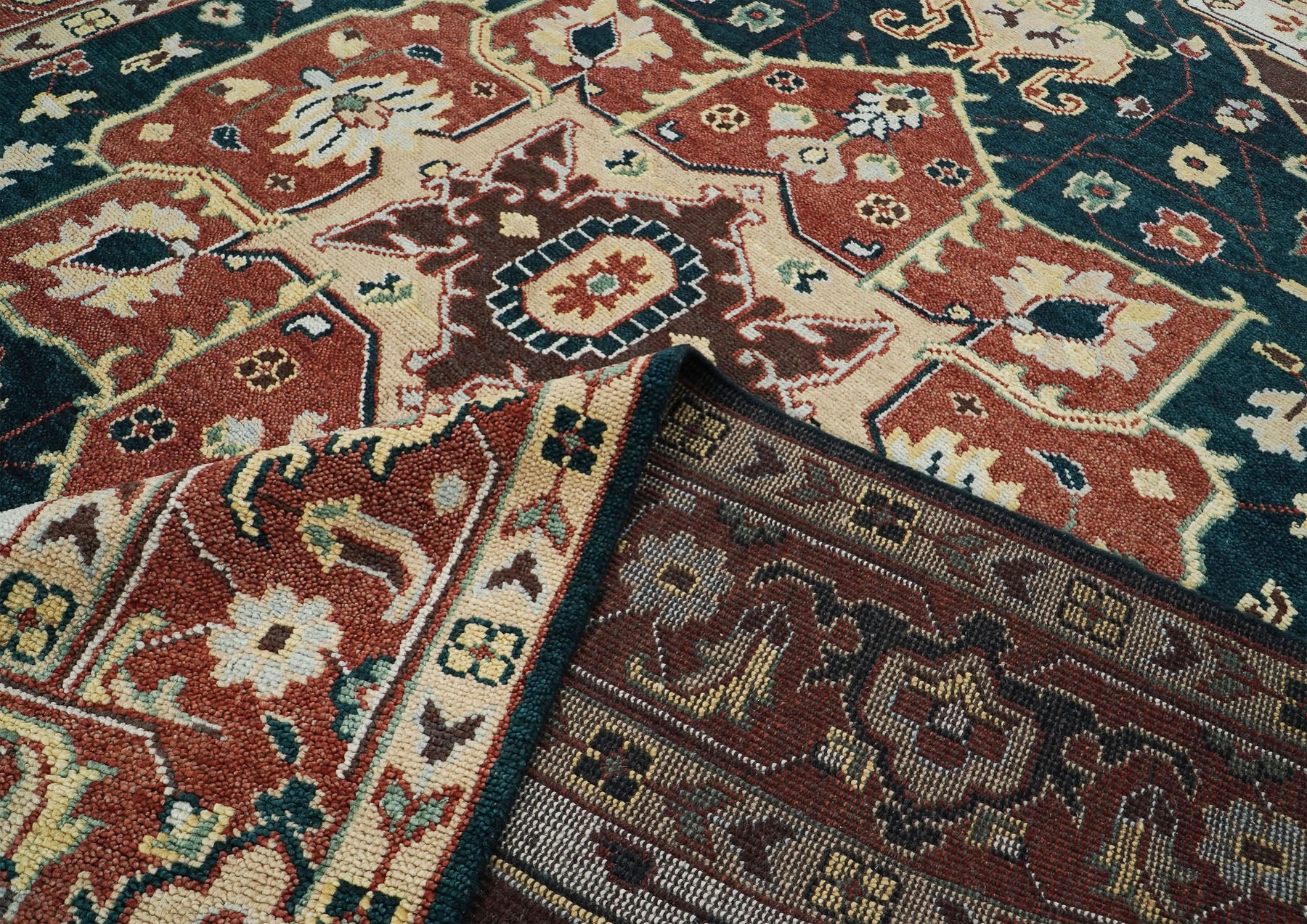 10x14 Green, Rust, Beige Color Hand Knotted Oushak Wool  Oriental Rug