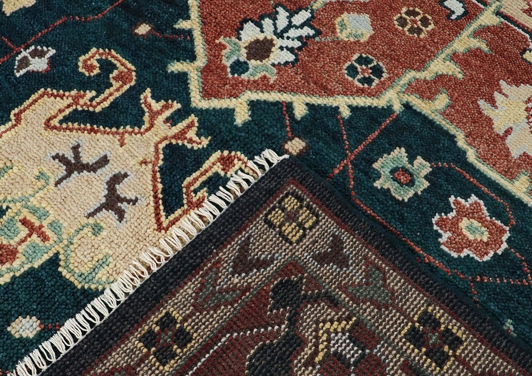 10x14 Green, Rust, Beige Color Hand Knotted Oushak Wool  Oriental Rug