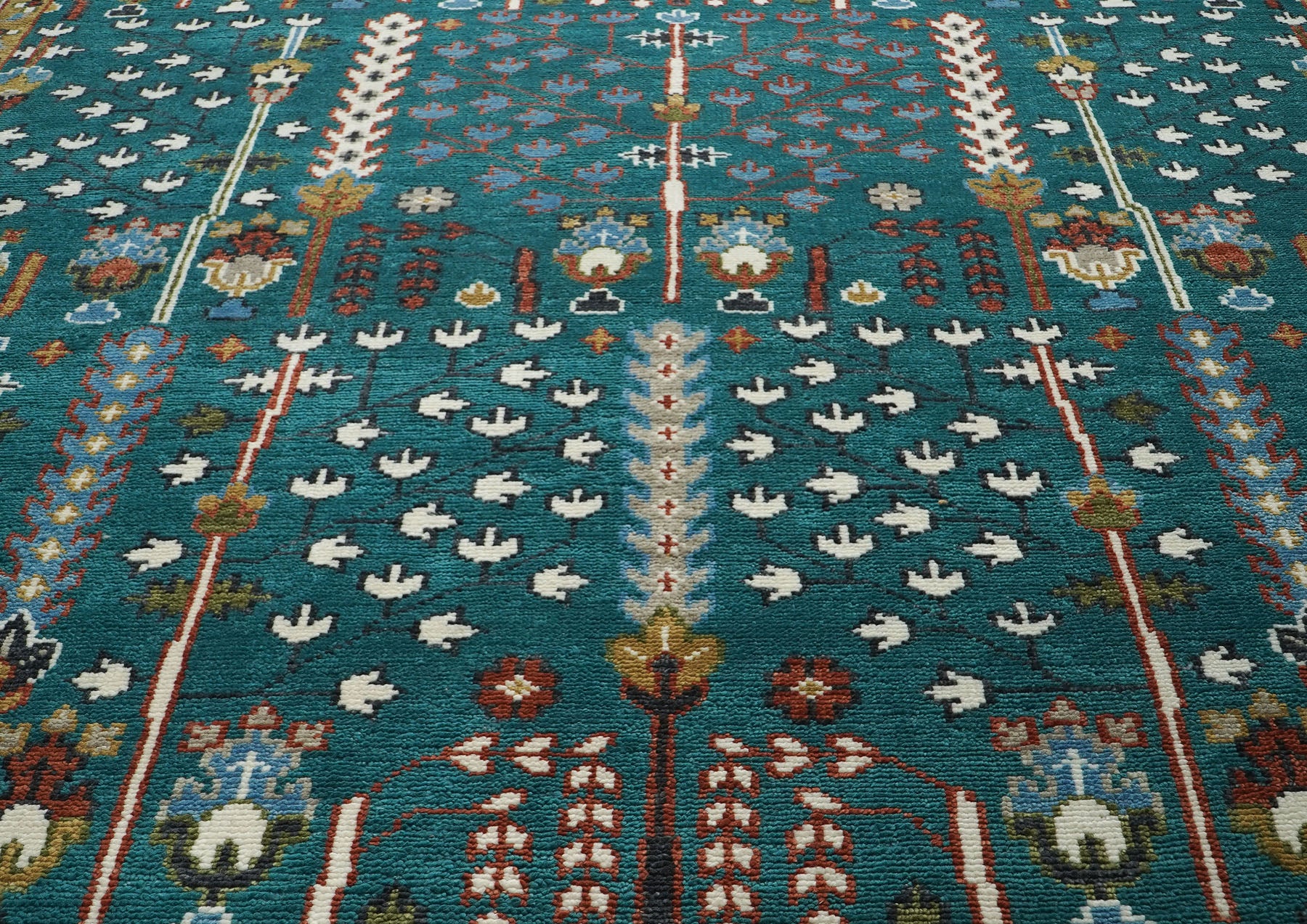 10x14 Teal, Ivory, Gold Color Hand Knotted Oushak Wool Transitional Oriental Rug