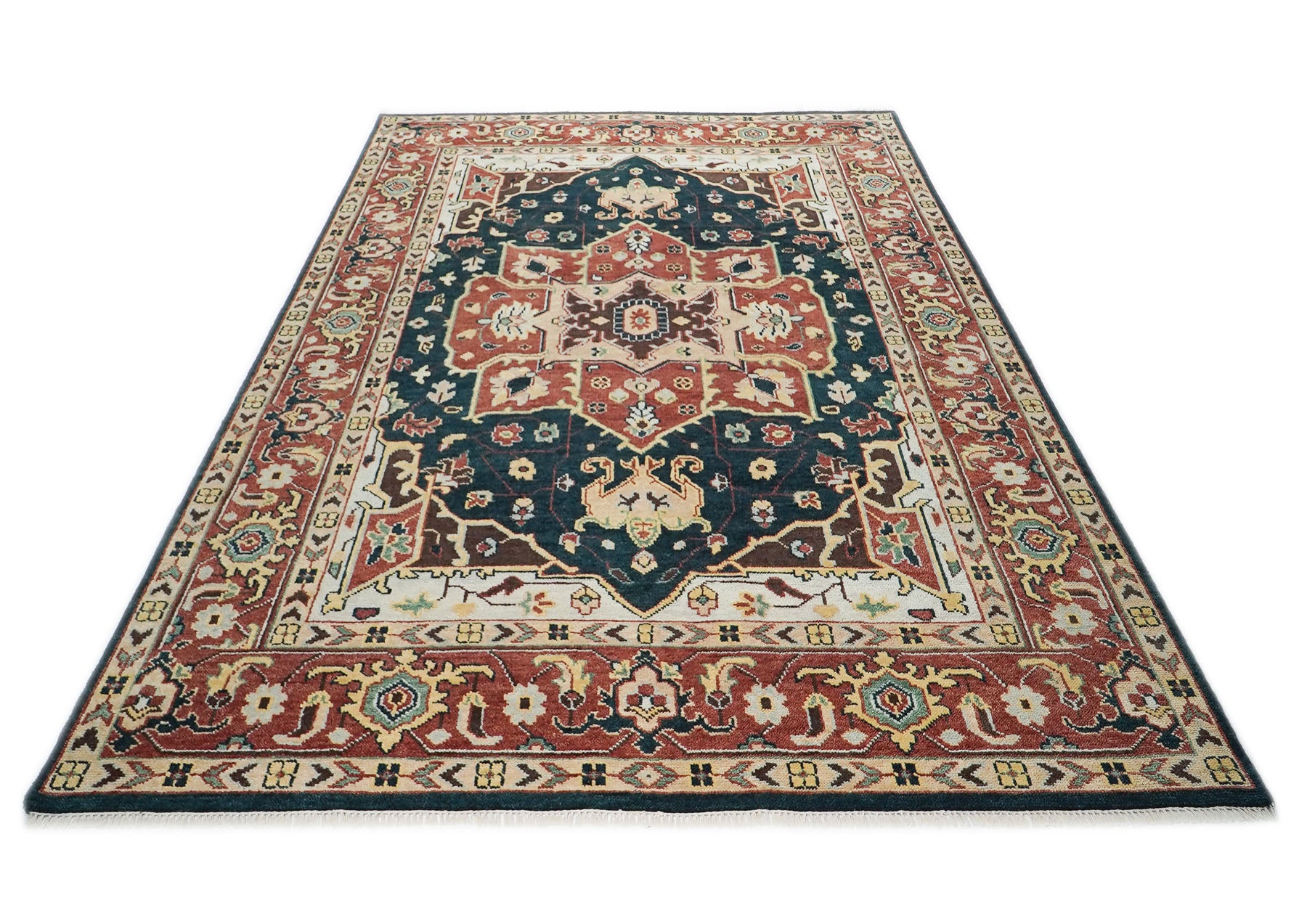 10x14 Green, Rust, Beige Color Hand Knotted Oushak Wool  Oriental Rug