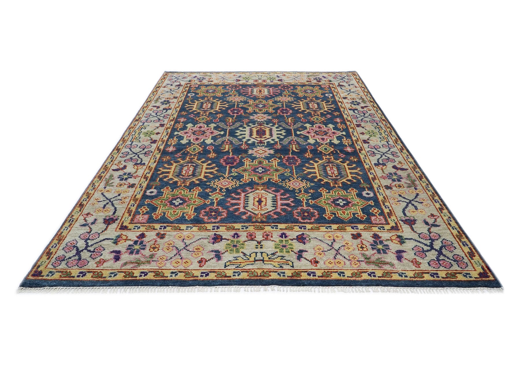 8x10 Navy, Gray, Biege Color Hand Knotted Oushak Wool Arts & Crafts Oriental Rug