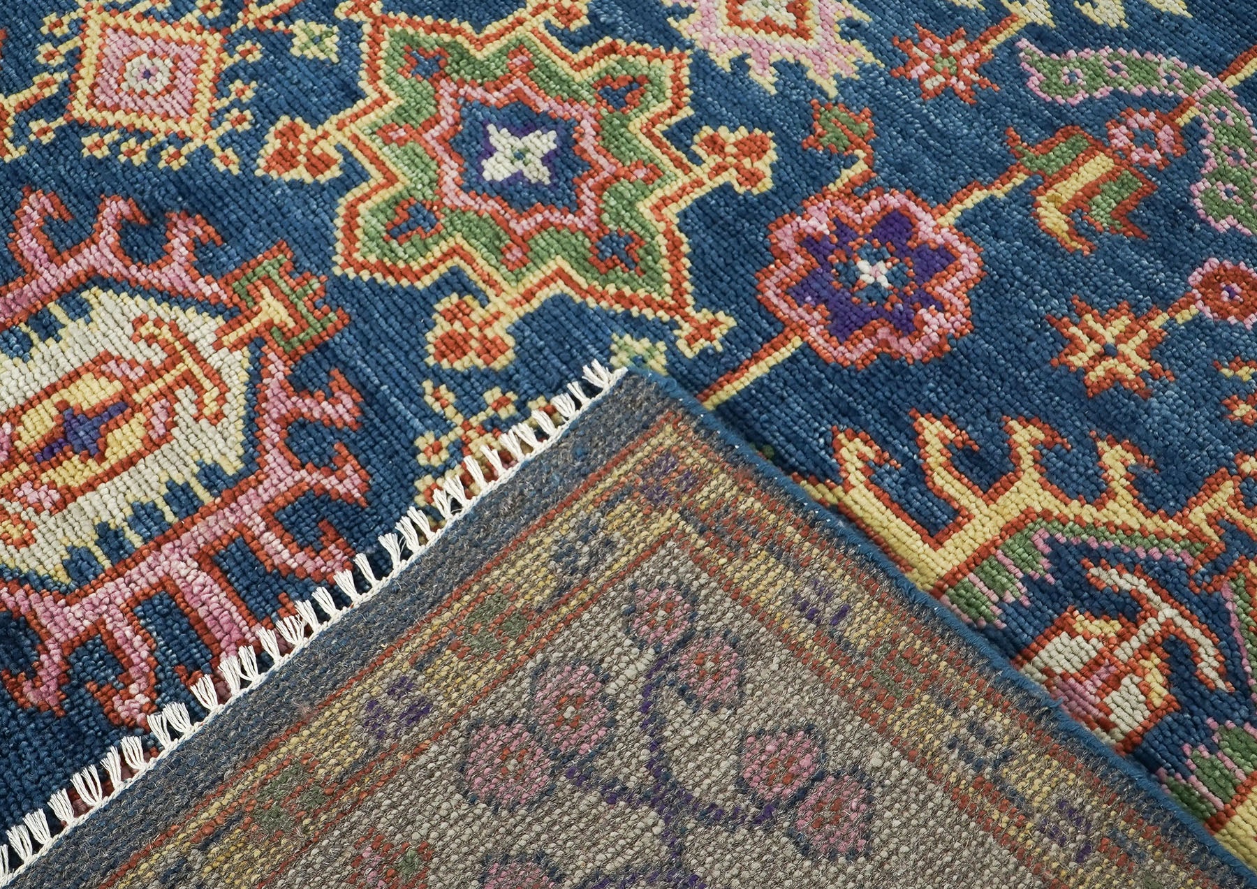 8x10 Navy, Gray, Biege Color Hand Knotted Oushak Wool Arts & Crafts Oriental Rug