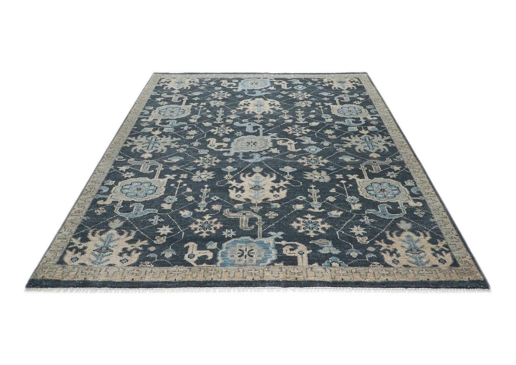 8x10 Slate, Gray, Beige Color Hand Knotted Oushak Wool Arts & Crafts Oriental Rug