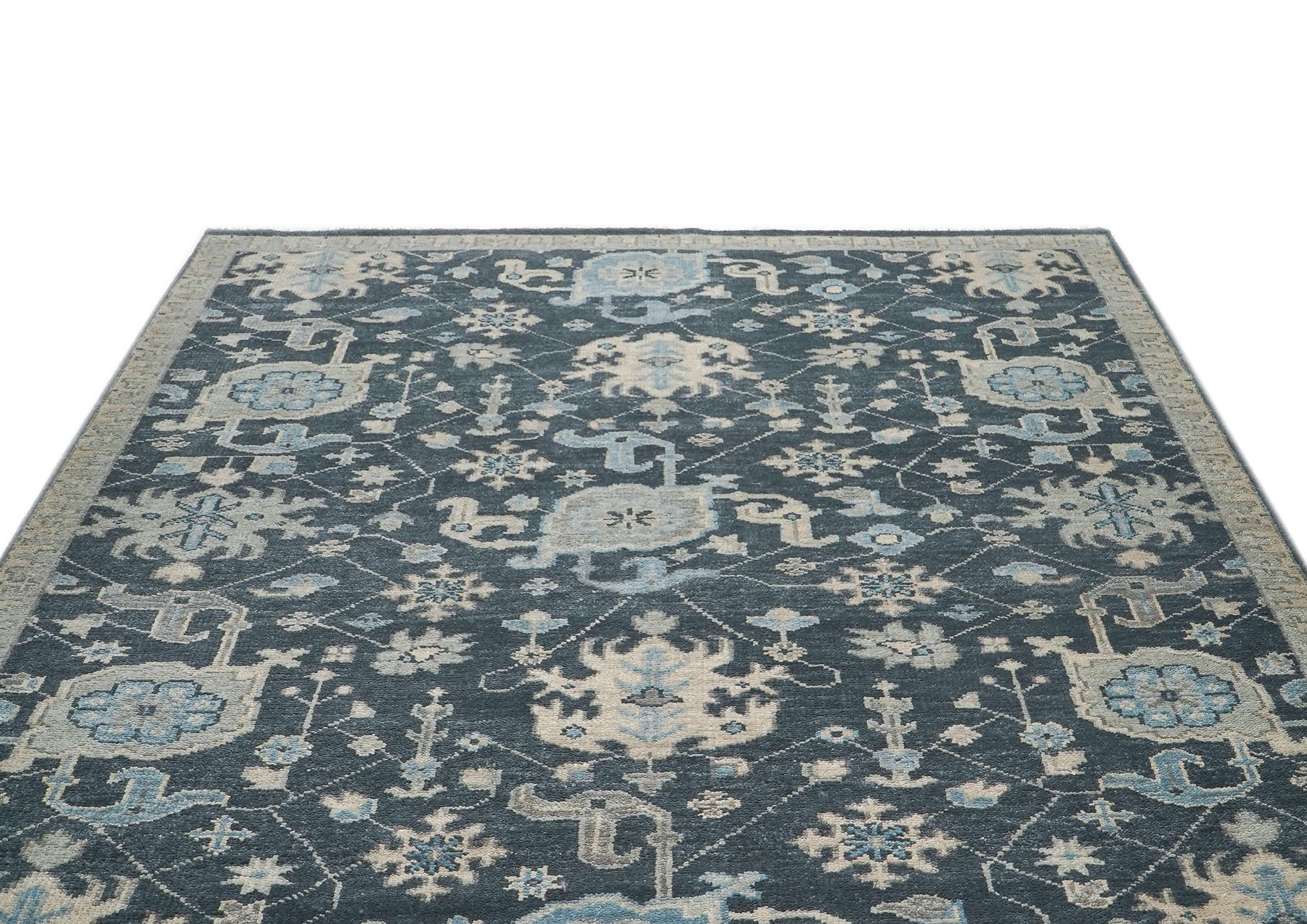 8x10 Slate, Gray, Beige Color Hand Knotted Oushak Wool Arts & Crafts Oriental Rug