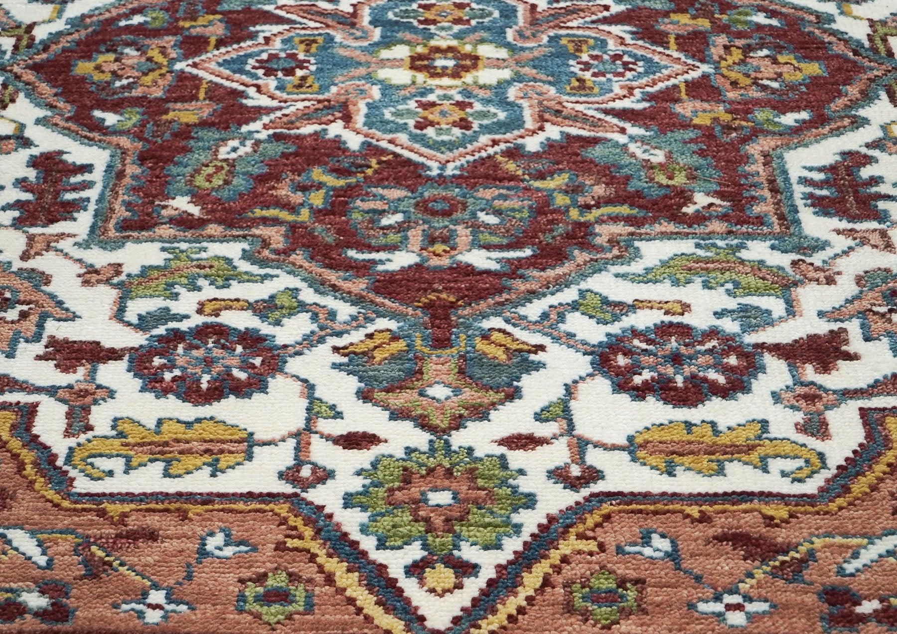 8x10 Ivory, Maroon, Blush Color Hand Knotted Oushak Wool Traditional Oriental Rug