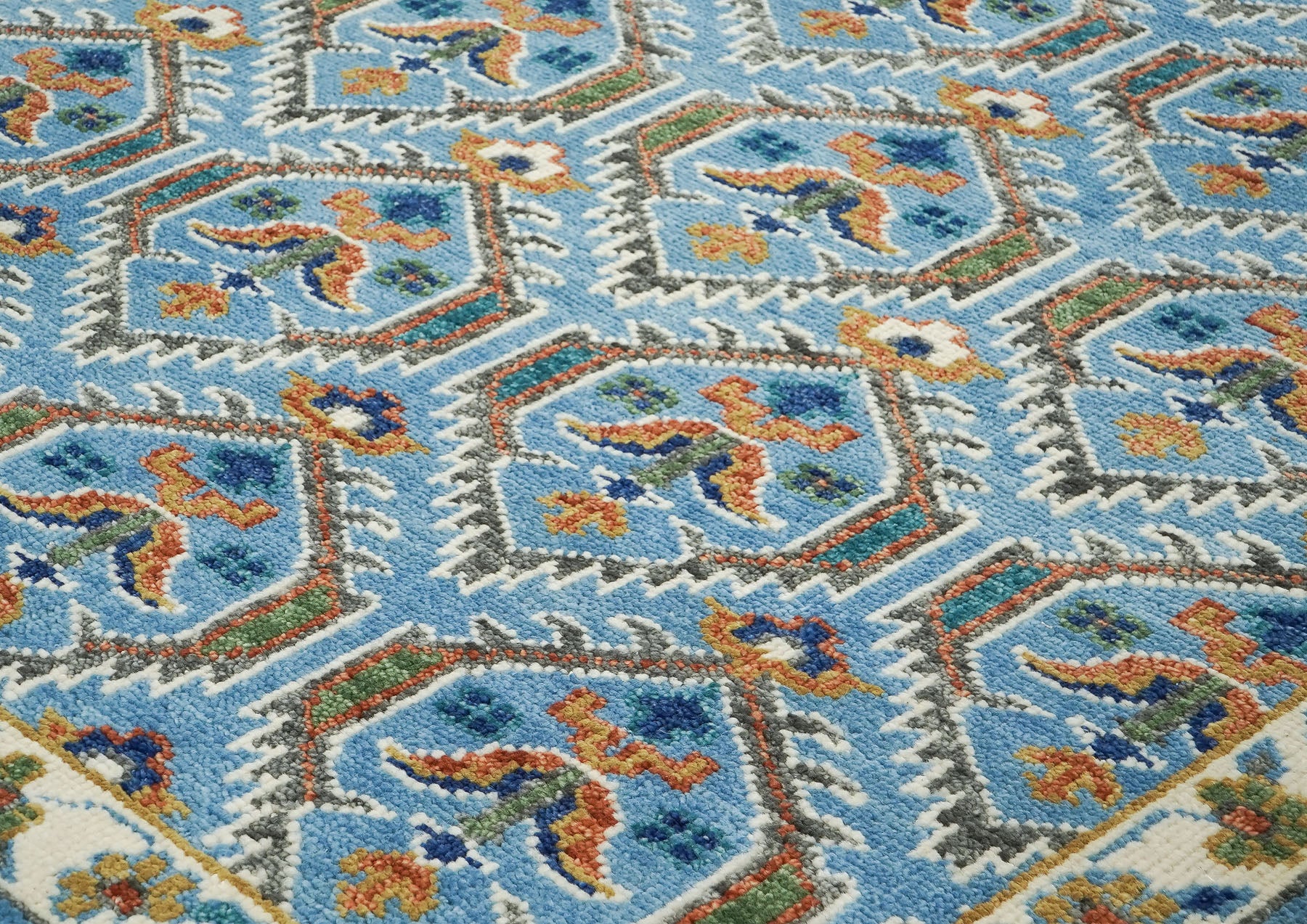 8x10 Blue, Green, Burnt Orange Go Color Hand Knotted Oushak Wool Transitional Oriental Rug