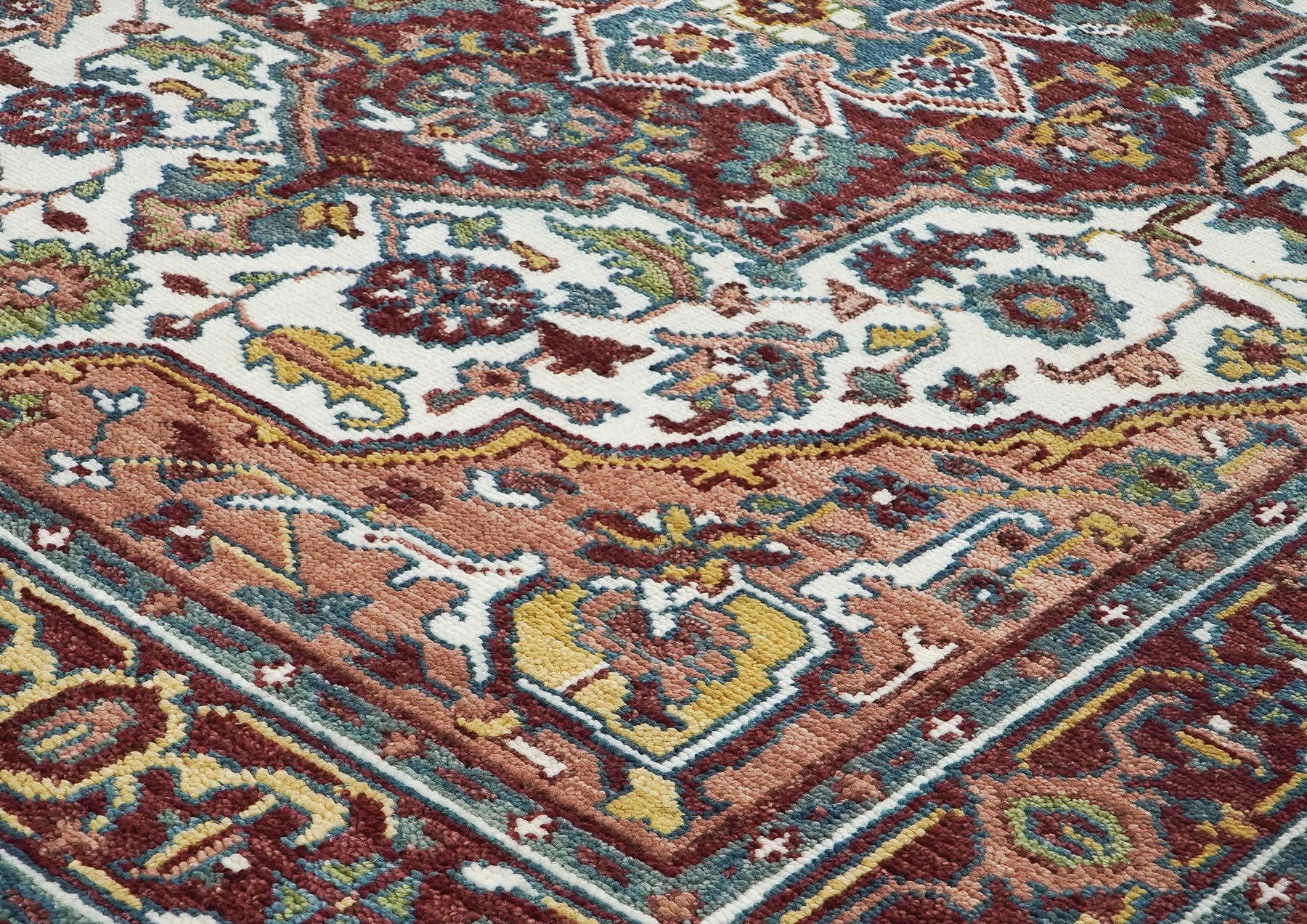 8x10 Ivory, Maroon, Blush Color Hand Knotted Oushak Wool Traditional Oriental Rug