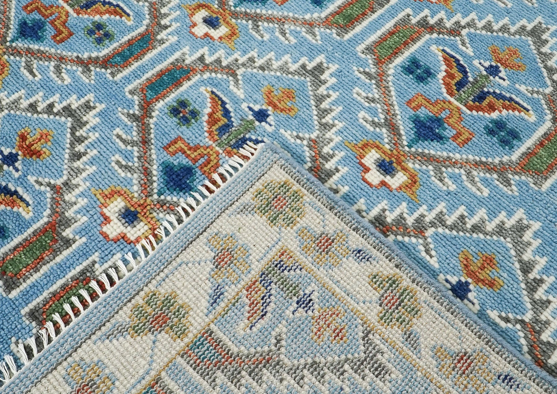 8x10 Blue, Green, Burnt Orange Go Color Hand Knotted Oushak Wool Transitional Oriental Rug