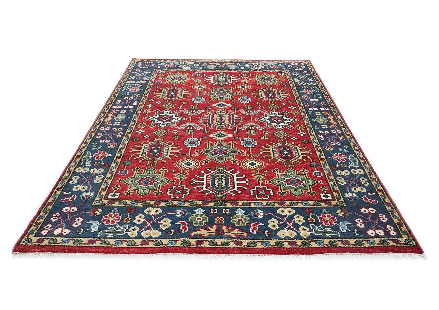 8x10 Red, Navy, Gold Color Hand Knotted Oushak Wool Arts & Crafts Oriental Rug