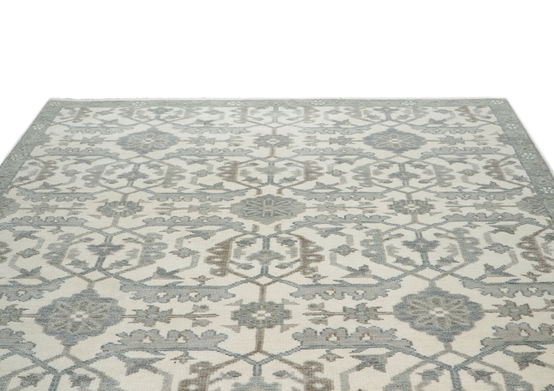 8x10 Ivory, Gray, Beige Color Hand Knotted Oushak Wool Transitional Oriental Rug