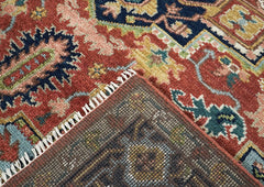 8x10 Rust, Navy, Aqua Color Hand Knotted Heriz Wool Traditional Oriental Rug