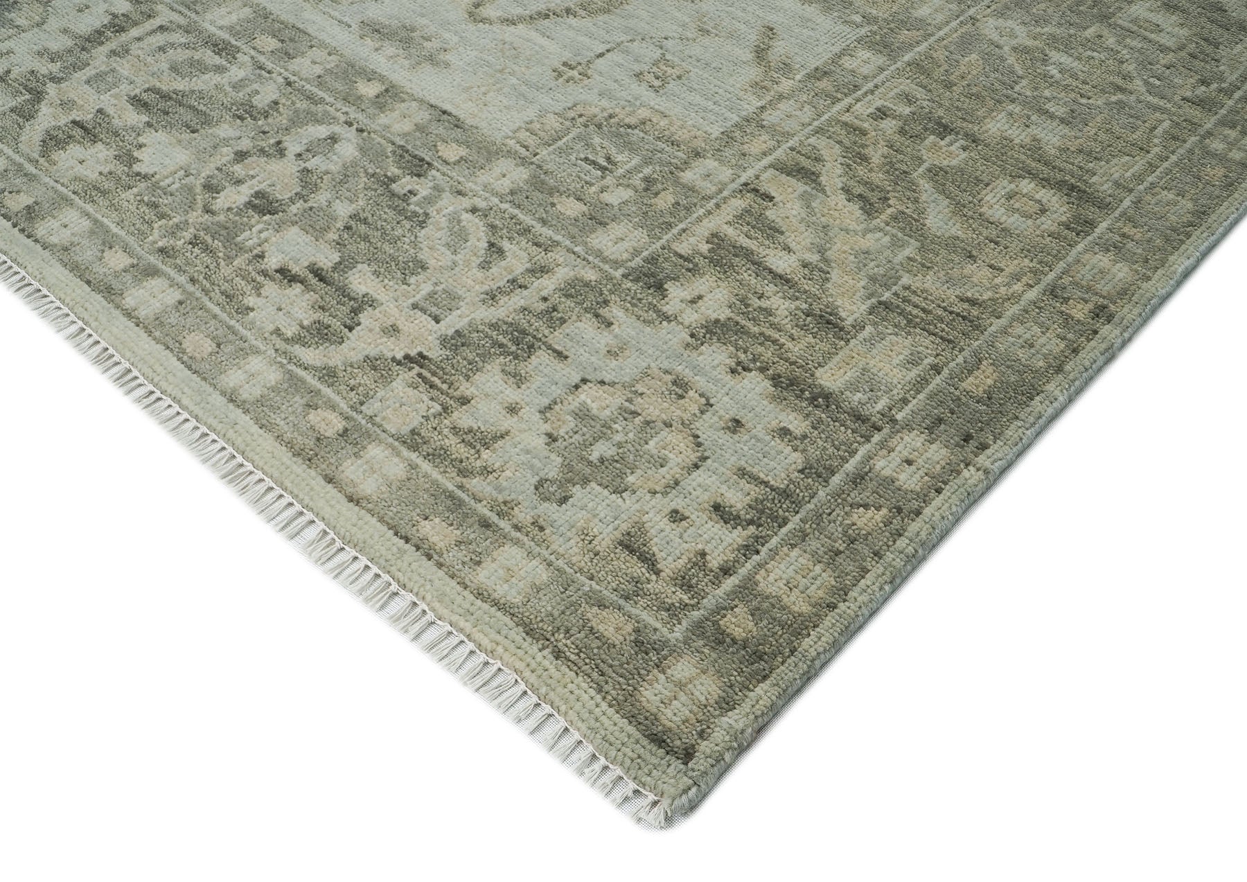 10x14 Gray, Moss, Multi Color Hand Knotted Oushak Wool Transitional Oriental Rug