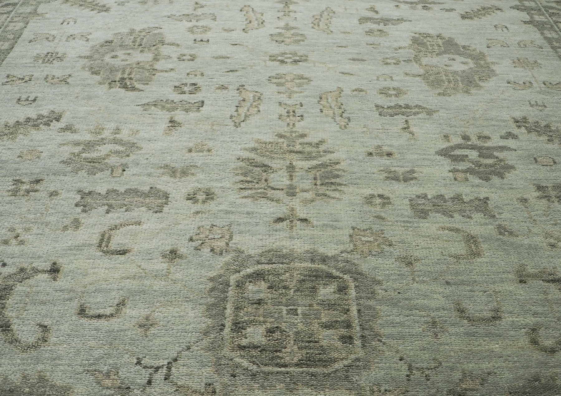 10x14 Gray, Moss, Multi Color Hand Knotted Oushak Wool Transitional Oriental Rug