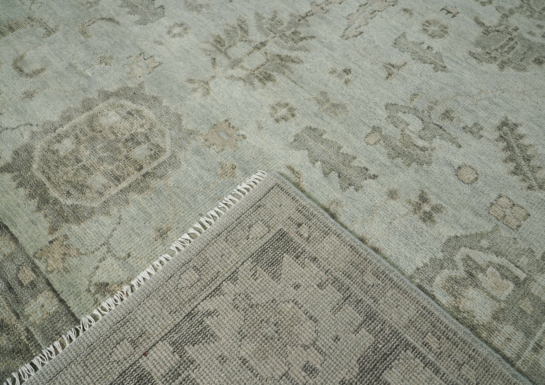 10x14 Gray, Moss, Multi Color Hand Knotted Oushak Wool Transitional Oriental Rug