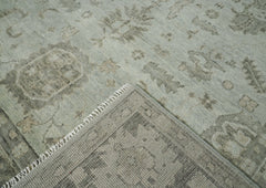 10x14 Gray, Moss, Multi Color Hand Knotted Oushak Wool Transitional Oriental Rug