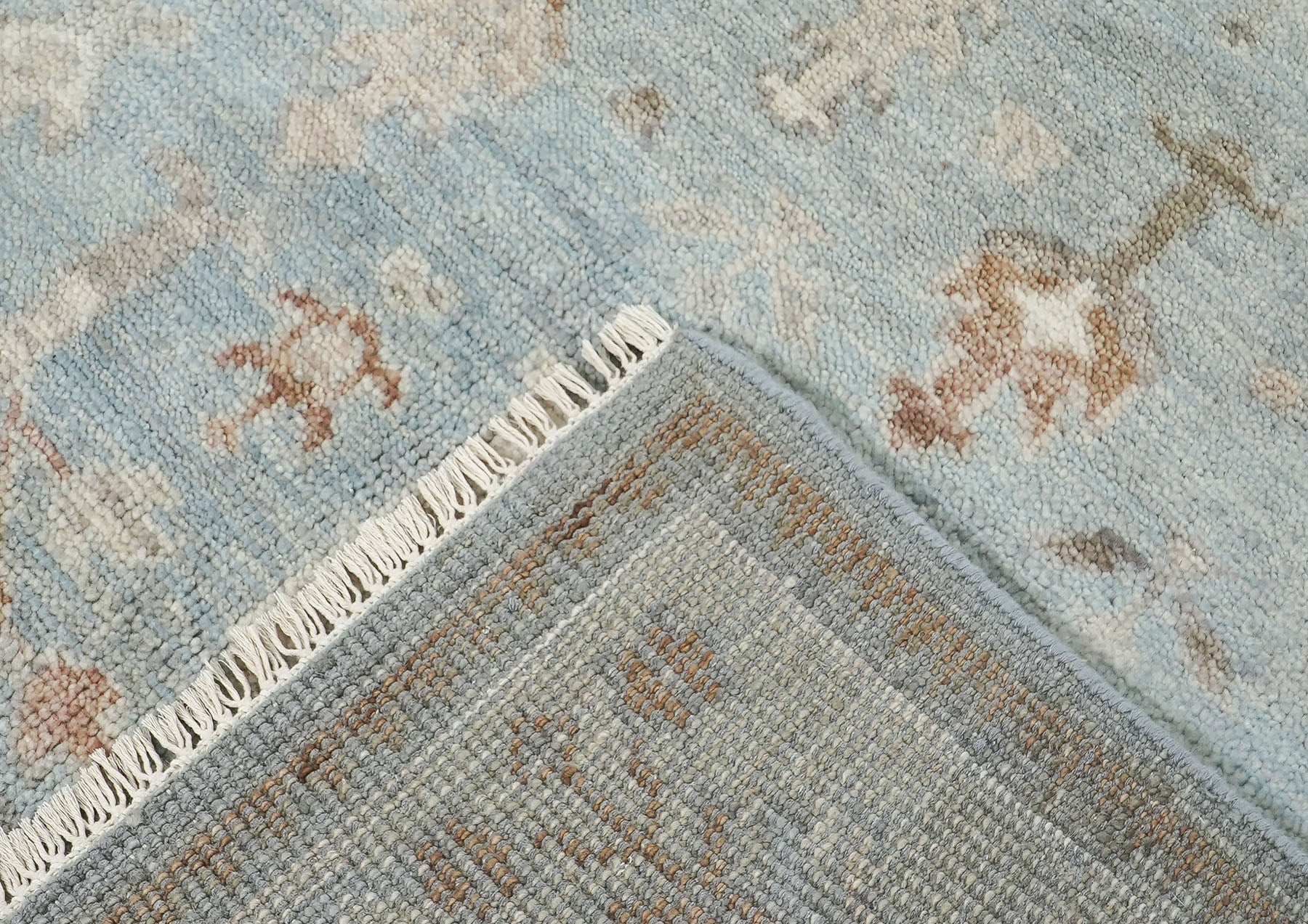 8x10 Blue, Beige, Taupe Color Hand Knotted Oushak Wool Transitional Oriental Rug