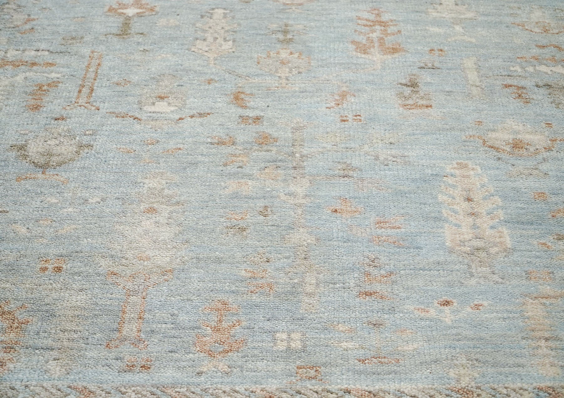 8x10 Blue, Beige, Taupe Color Hand Knotted Oushak Wool Transitional Oriental Rug