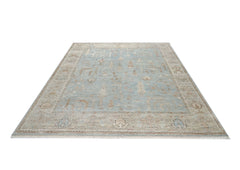8x10 Blue, Beige, Taupe Color Hand Knotted Oushak Wool Transitional Oriental Rug