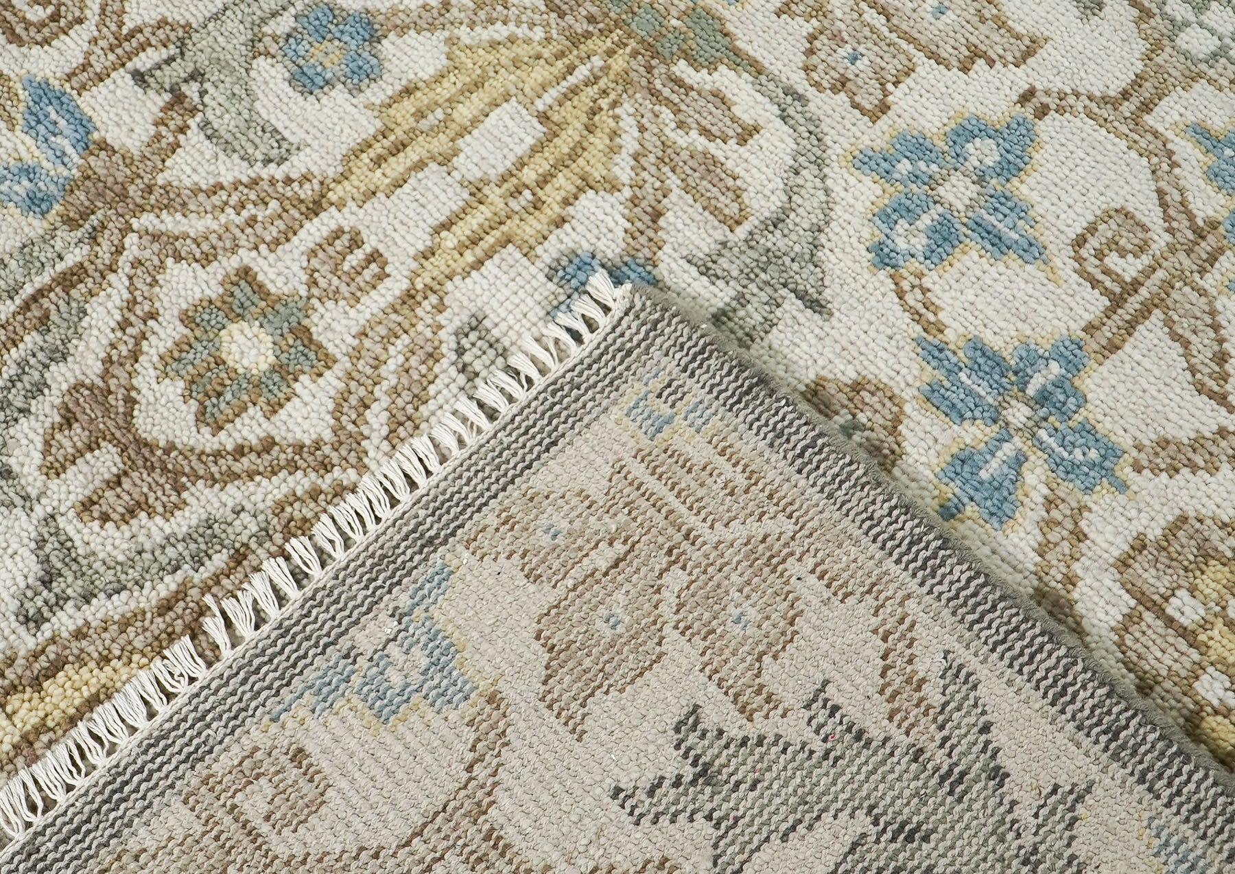 8x10 Beige, Blue, Gray Color Hand Knotted Oushak Wool Transitional Oriental Rug