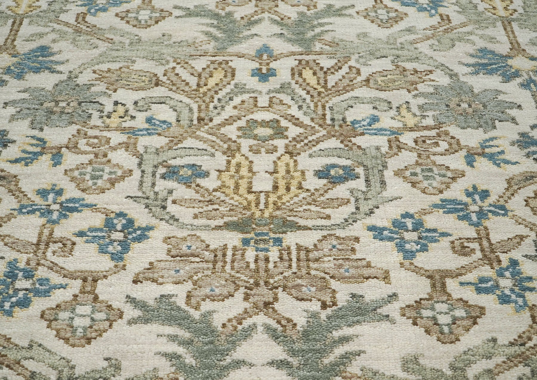 8x10 Beige, Blue, Gray Color Hand Knotted Oushak Wool Transitional Oriental Rug