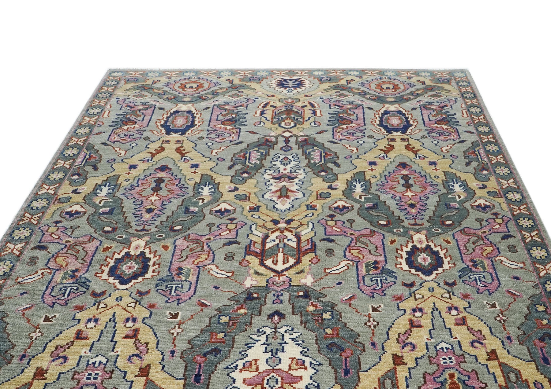 8x10 Gray, Pink, Gold Color Hand Knotted Oushak Wool Arts & Crafts Oriental Rug