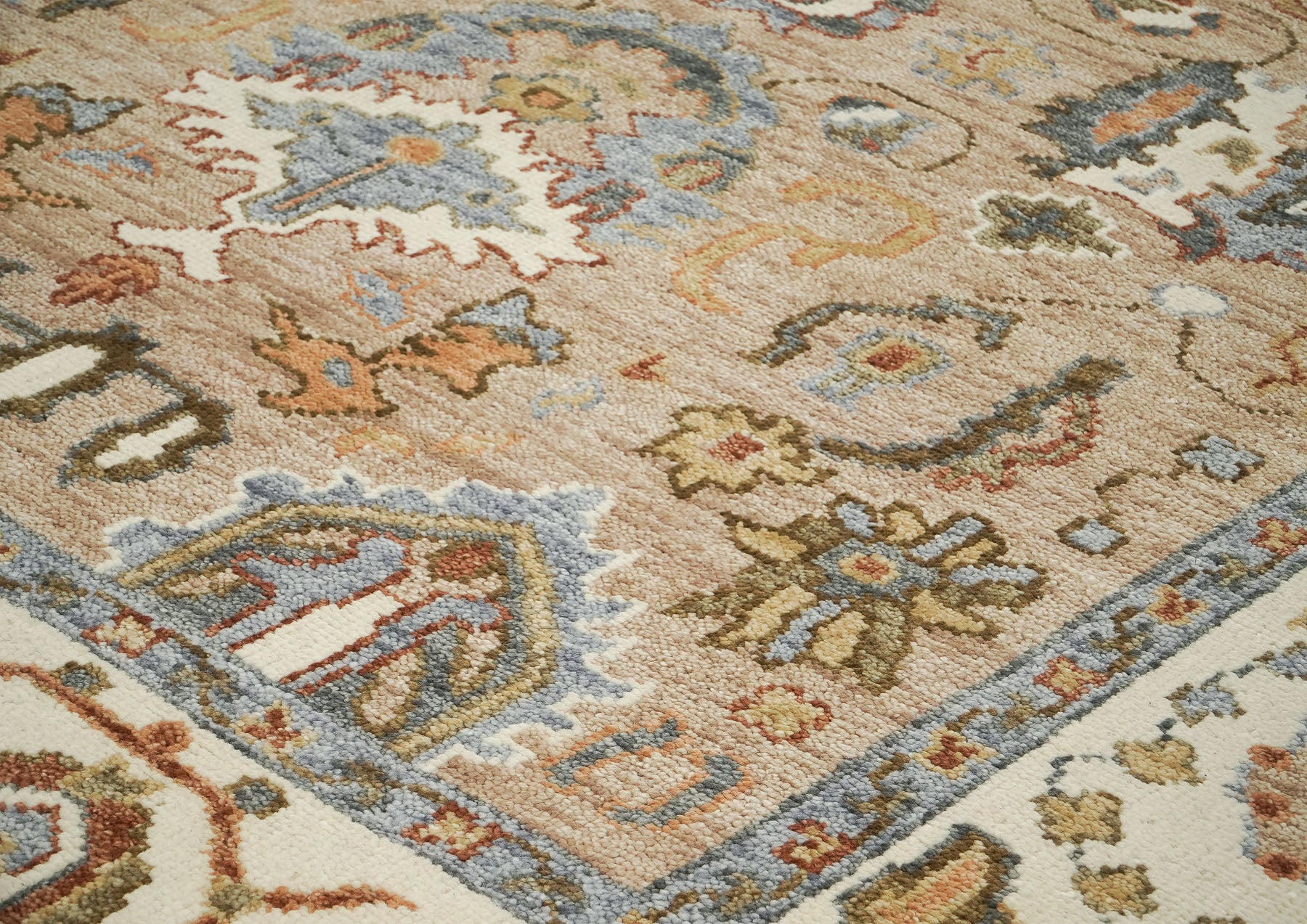 8x10 Mocha, Ivory, Gray Color Hand Knotted Oushak Wool Arts & Crafts Oriental Rug