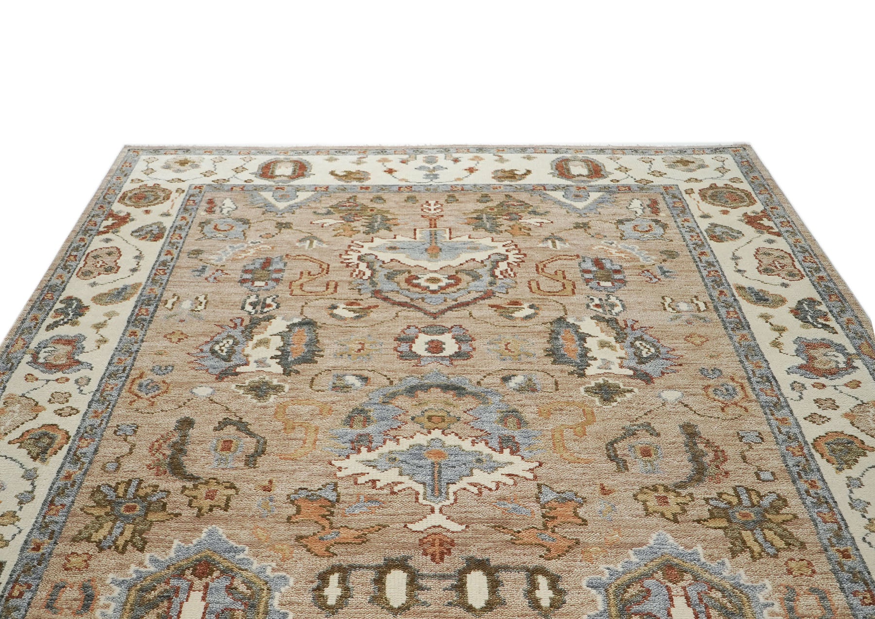 8x10 Mocha, Ivory, Gray Color Hand Knotted Oushak Wool Arts & Crafts Oriental Rug