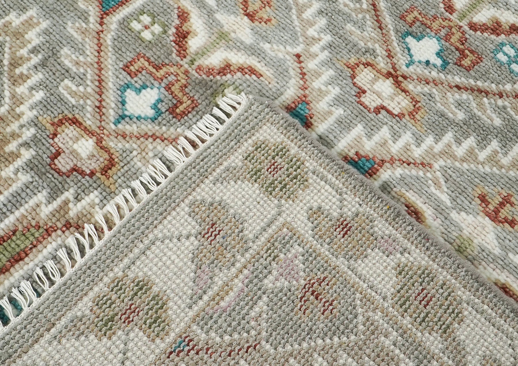 8x10 Gray, Ivory, Rust Color Hand Knotted Oushak Wool Transitional Oriental Rug