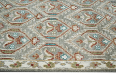 8x10 Gray, Ivory, Rust Color Hand Knotted Oushak Wool Transitional Oriental Rug