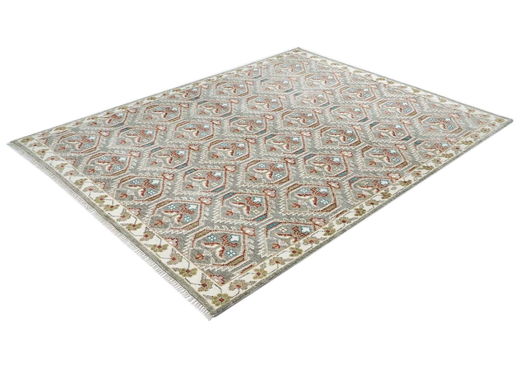 8x10 Gray, Ivory, Rust Color Hand Knotted Oushak Wool Transitional Oriental Rug