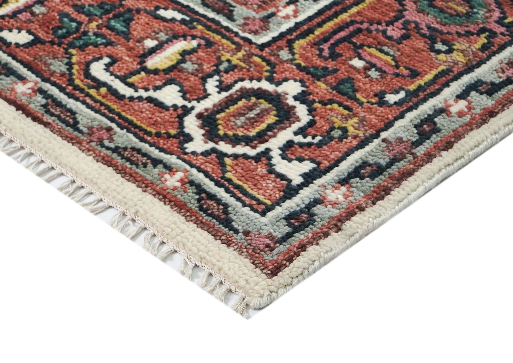 8x10 Pink, Ivory, Gold Color Hand Knotted Heriz Wool Traditional Oriental Rug